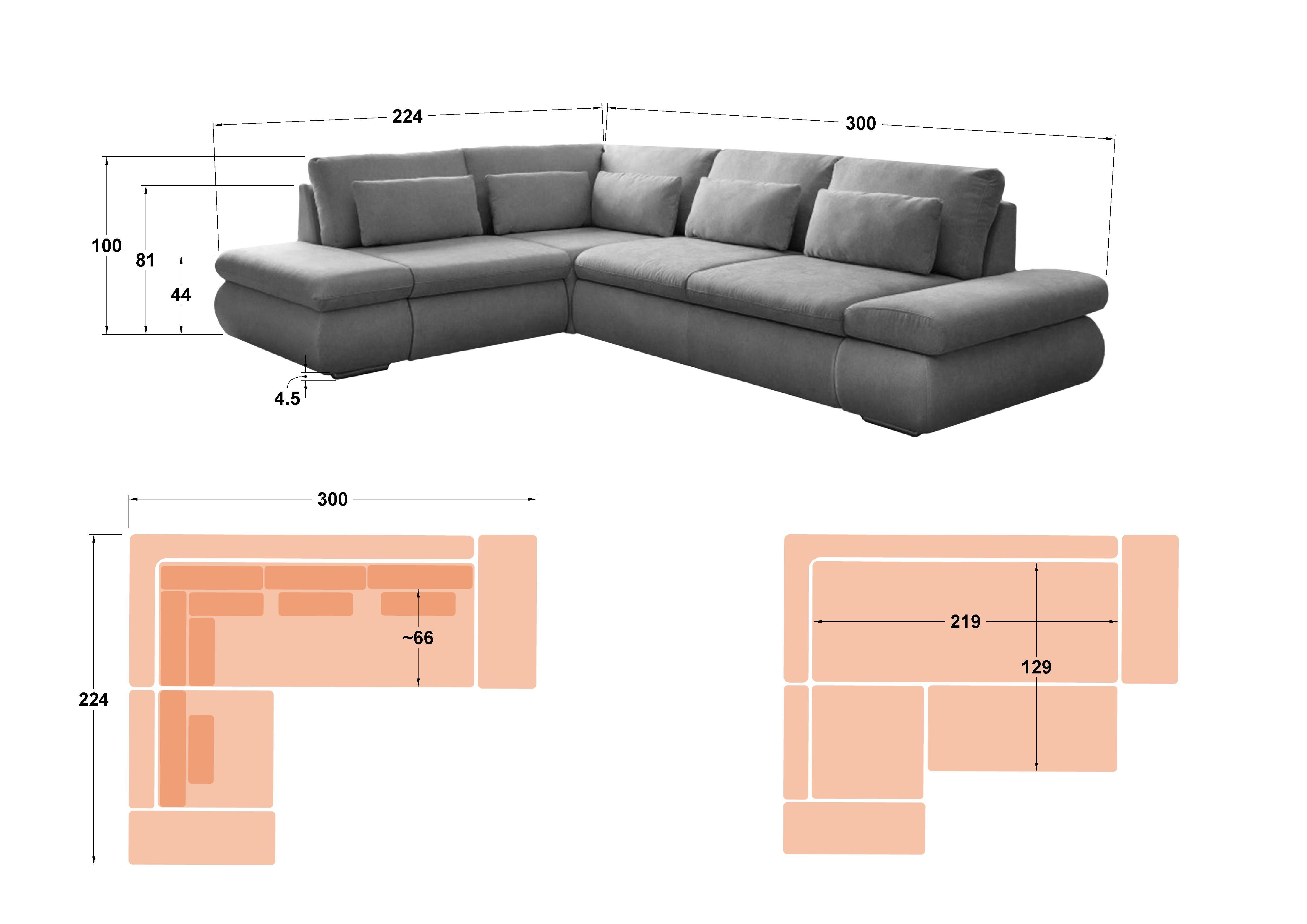 Γωνιακός καναπές – κρεβάτι Delmar, μπεζ  2